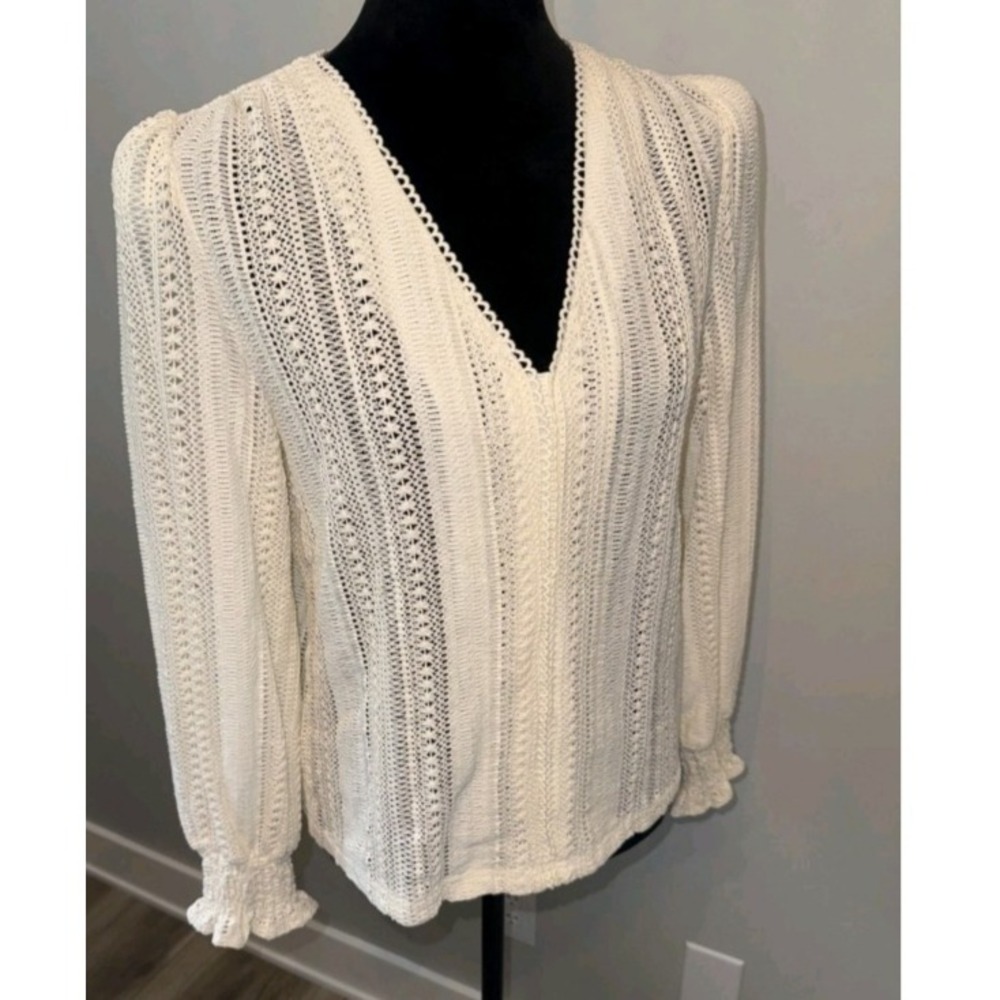 Women Off White Eyelet Crochet Beach Cover Up Sz M Cottagecore Prairie